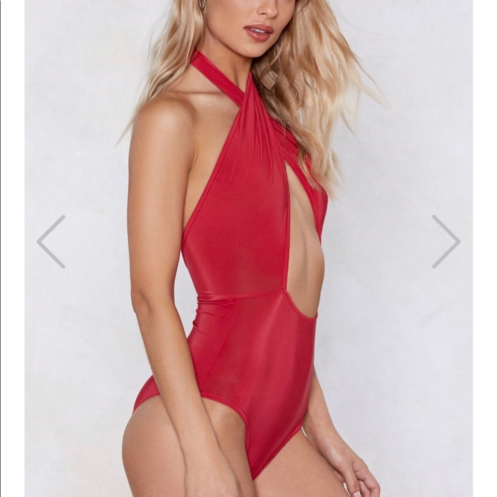 Red NastyGal Cutout Bodysuit NWT